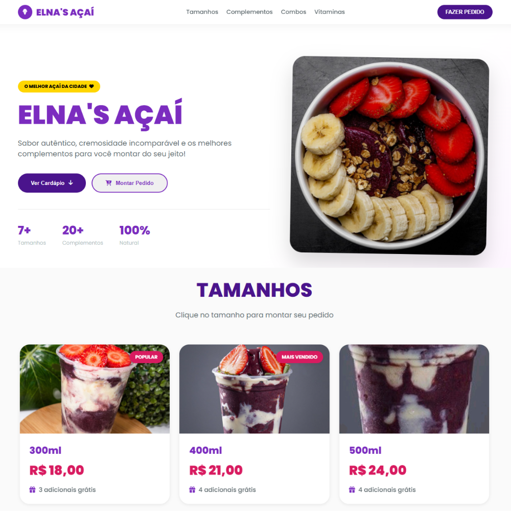 Cardápio digital de açaí